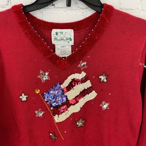 The Quaker Factory Sequin Flag Sweater small - Picture 2 of 5
